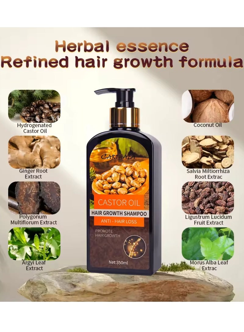 Carthaea 350ml Castor Oil Hair Growth Shampoo for Dry and Damaged Hair Growth and Increase Thickness Anti Hair Loss Shampoo Strengthens Hydrates Prevent Breakage of Hair Castor Oil Shampoo - Image 3