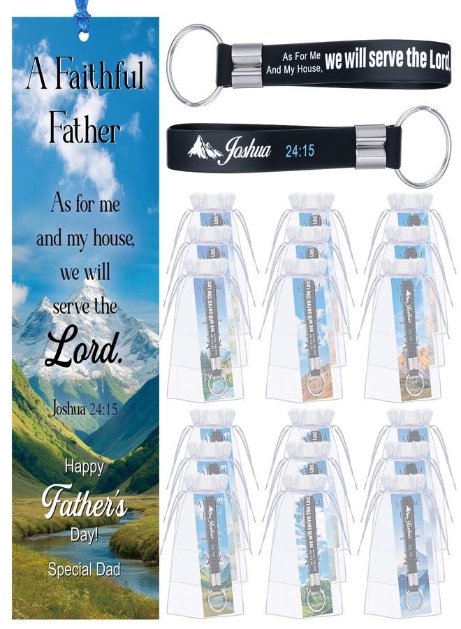 Landical 24 Pcs/12 Sets Christian Father's Day Gifts Bulk, Include 12 Faithful Father Bookmarks 12 Joshua 24:15 Keychains Special Dad Religious Gift for Men Dad Church Party Favor - Image 1