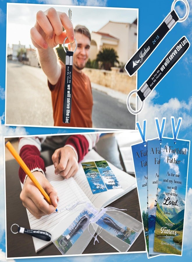 Landical 24 Pcs/12 Sets Christian Father's Day Gifts Bulk, Include 12 Faithful Father Bookmarks 12 Joshua 24:15 Keychains Special Dad Religious Gift for Men Dad Church Party Favor - Image 5