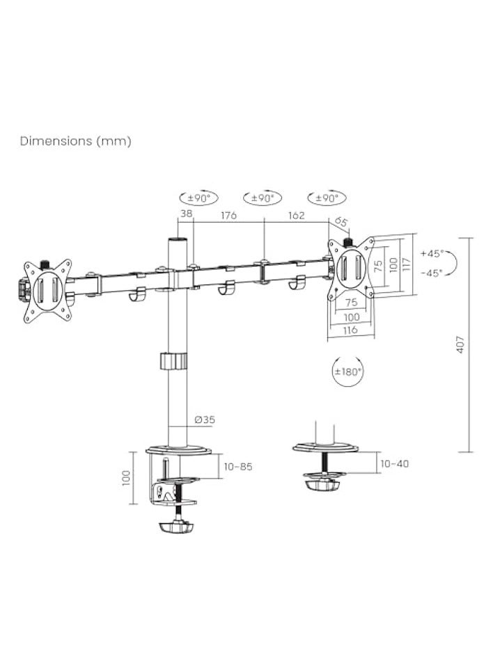 PROMASS Dual Arm Cantilever Desk Monitor Mount for 13" 19" 23" 24" 27" and 32" Monitors - Image 4