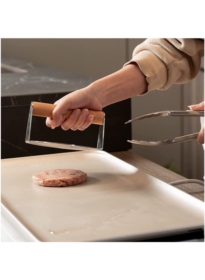 بينكو مكبس برجر مع حافة وورق فطائر برجر دائري 12 سم، مجموعة من 100 ورقة فطائر غير لاصقة، هارس برجر من الفولاذ المقاوم للصدأ 430، لمكبس البرجر، الفطائر المتعرجة، وخبز الكيك - Image 2