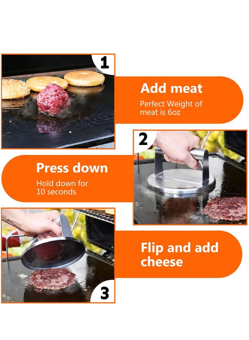 بينكو مكبس برجر مع حافة وورق فطائر برجر دائري 12 سم، مجموعة من 100 ورقة فطائر غير لاصقة، هارس برجر من الفولاذ المقاوم للصدأ 430، لمكبس البرجر، الفطائر المتعرجة، وخبز الكيك - Image 4