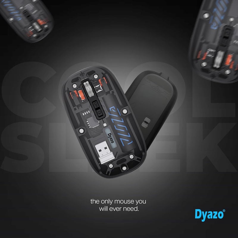 Dyazo Transparent Wireless Rechargeable Mouse with Dual Mode (2.4GHz + BT) | Noise Free Clicking | Easy Device Pairing | Adjustable DPI Sensitivity | Compatible with MacBook, Laptop & PC (Black) - Image 4