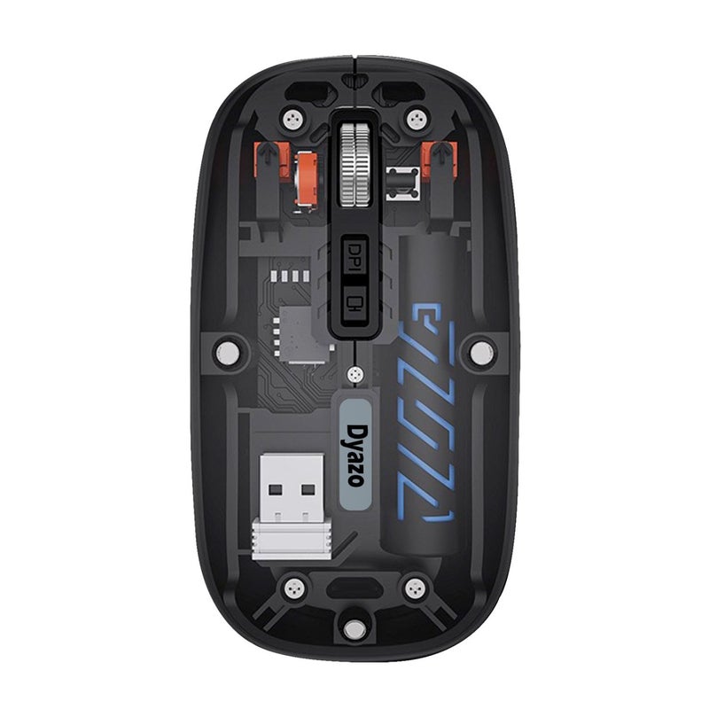 Dyazo Transparent Wireless Rechargeable Mouse with Dual Mode (2.4GHz + BT) | Noise Free Clicking | Easy Device Pairing | Adjustable DPI Sensitivity | Compatible with MacBook, Laptop & PC (Black) - Image 1
