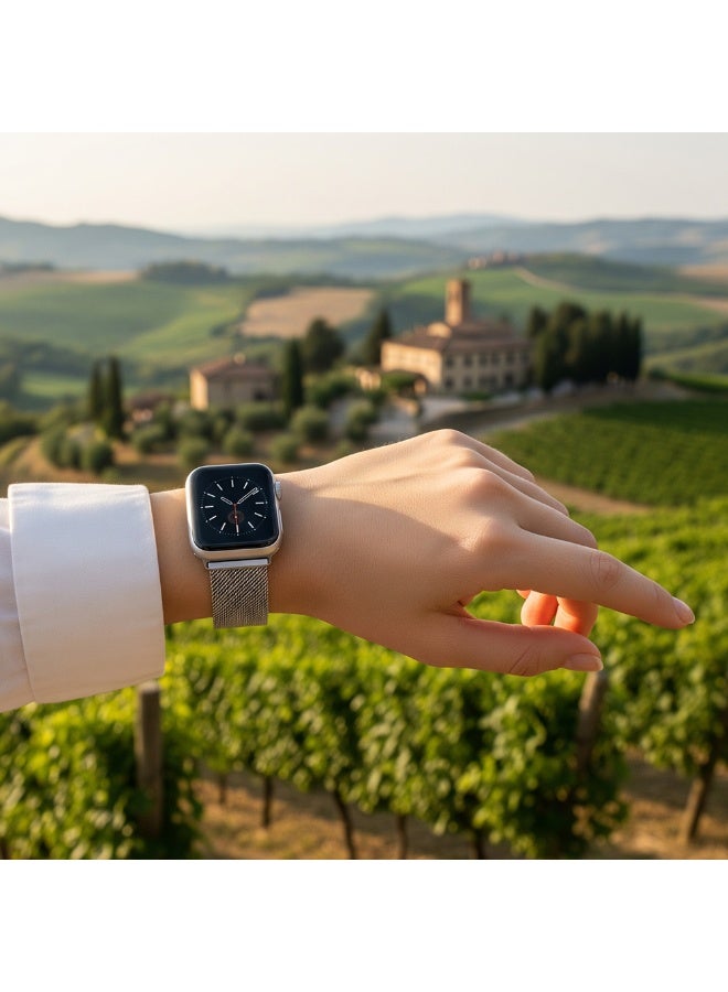 FITIT حزام ميلانيزي من الفولاذ المقاوم للصدأ FITIT بديل لسلسلة iWatch 9 وما دون، 42mm 45mm 49mm مع قفل مغناطيسي قوي، فضي - Image 3