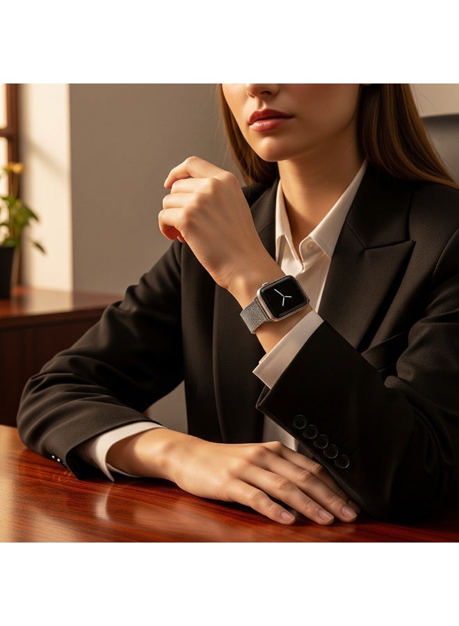FITIT حزام ميلانيزي من الفولاذ المقاوم للصدأ FITIT بديل لسلسلة iWatch 9 وما دون، 42mm 45mm 49mm مع قفل مغناطيسي قوي، فضي - Image 2
