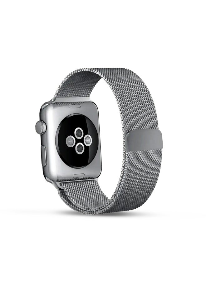 FITIT حزام ميلانيزي من الفولاذ المقاوم للصدأ FITIT بديل لسلسلة iWatch 9 وما دون، 42mm 45mm 49mm مع قفل مغناطيسي قوي، فضي - Image 1