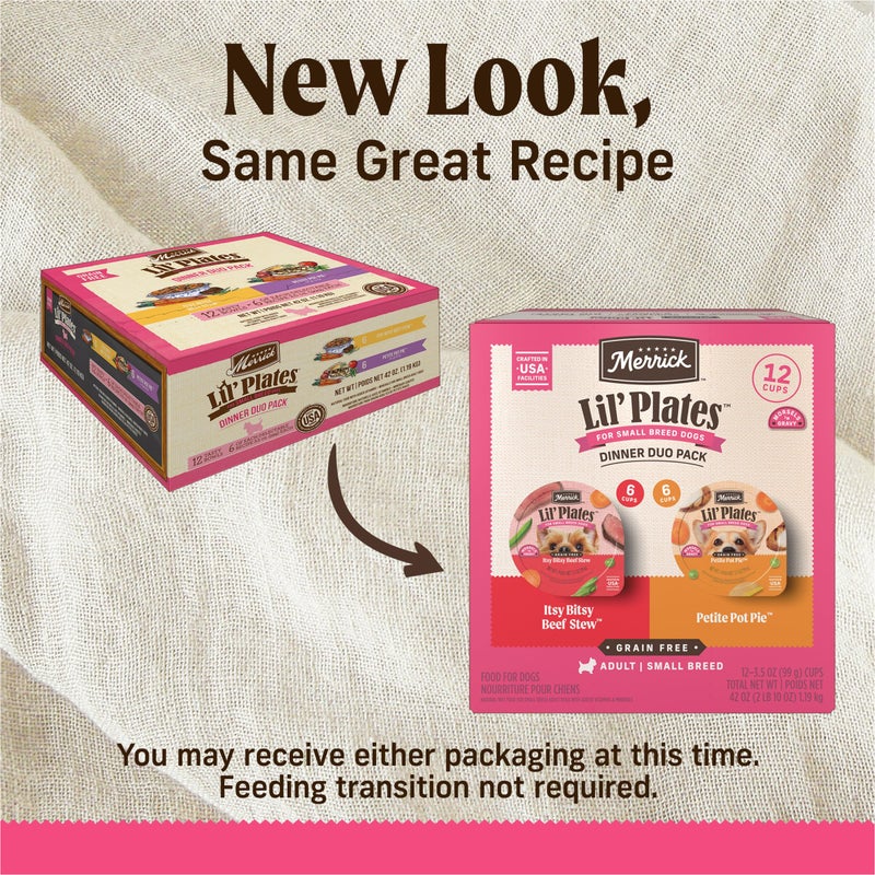 Merrick Lilâ€™ Plates Grain Free Dinner Duos Soft Natural Wet Small Dog Food Variety Pack, Beef and Chicken - (Pack of 1) 2.6 lb. Tubs - Image 2