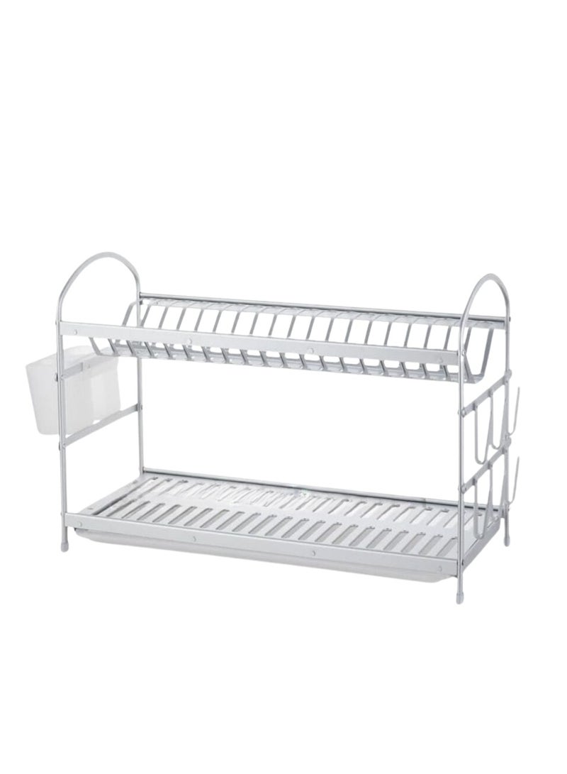 Liying 2 Tier Dish Rack with Cup Holder, Dish Drainer with Automatic Drainage, Drainboard and Aluminium Utensil Holder Large Capacity  - Image 1