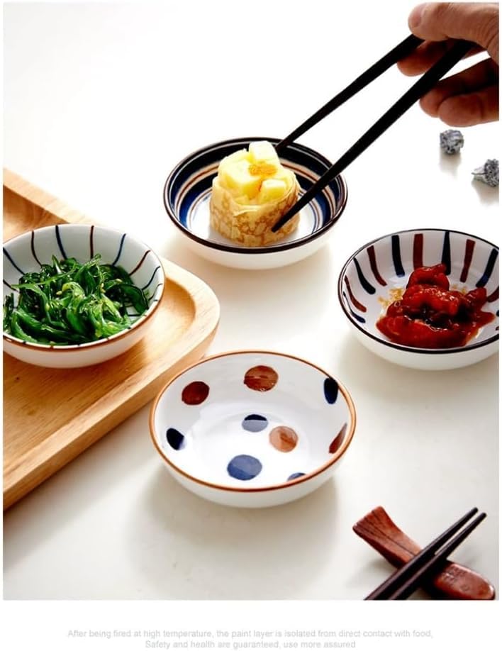 P Plus Fire طقم أطباق صلصة الصويا السيراميكية P Plus مع وعاء غمس بتصميم ياباني دائري صغير للغمس في السوشي وصوص الطماطم طقم أطباق تقديم آمن في غسالة الصحون والميكروويف نوع A مجموعة من 12 - Image 5