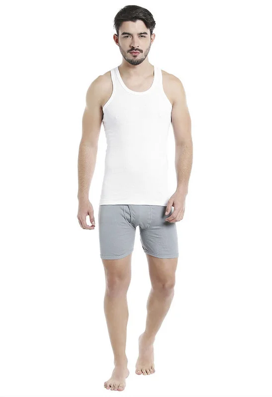 MEN'S 100% COMBED COTTON SOFT VEST SLEEVELESS TANK TOP SINGLET - WHITE