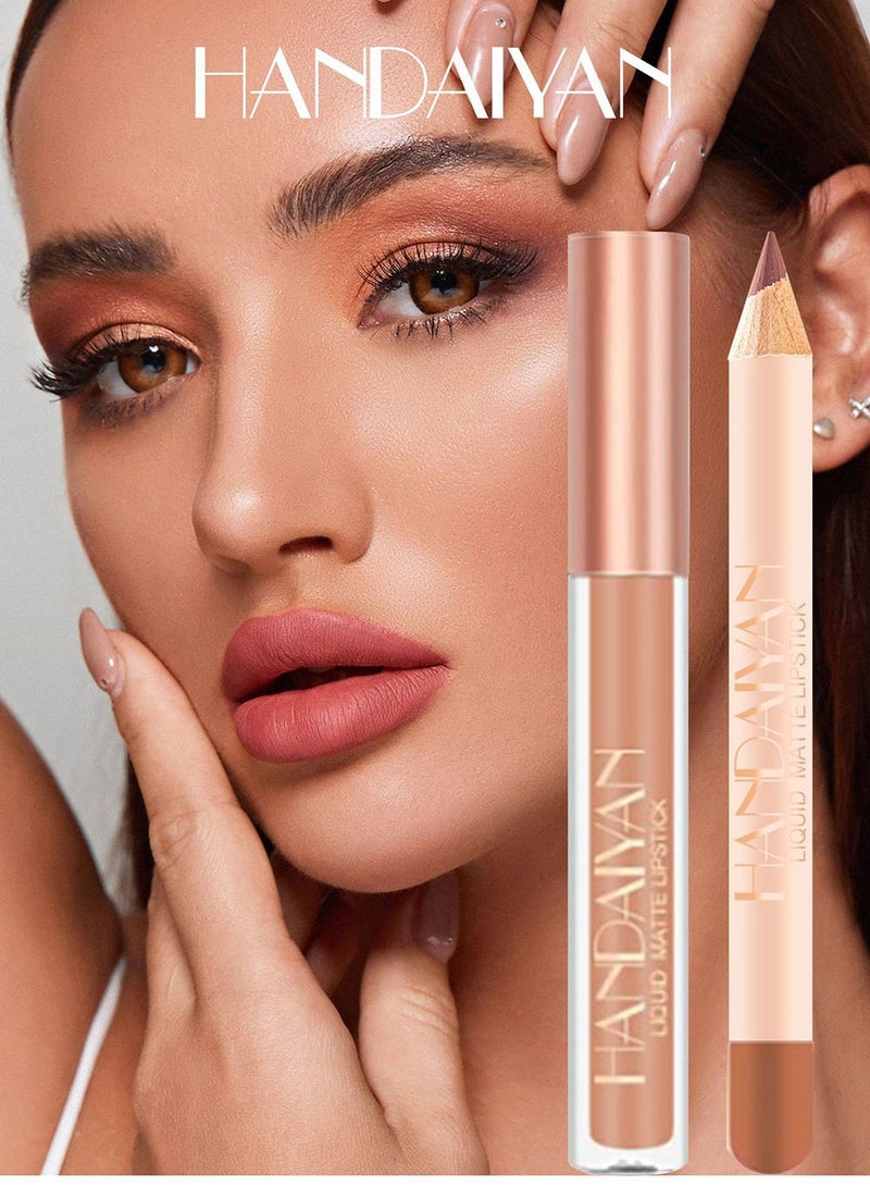 Handaiyan 2 in 1 Lip Liner & Lipstick Super Stay Matte Lip Pencil Set,Cosmetics Non-Stick Cup，Nude，Long Lasting Lip Liners Pencil Set For Women & Girls Waterproof,Extreme Finish Makeup, Neutral - Image 4