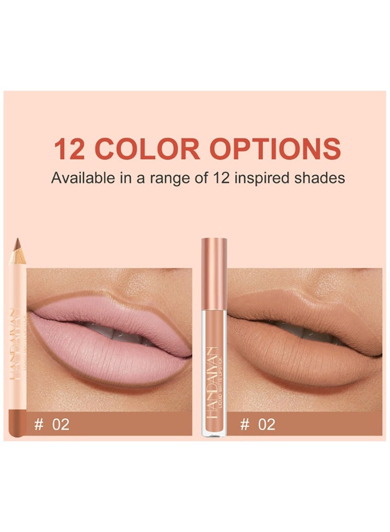 Handaiyan 2 in 1 Lip Liner & Lipstick Super Stay Matte Lip Pencil Set,Cosmetics Non-Stick Cup，Nude，Long Lasting Lip Liners Pencil Set For Women & Girls Waterproof,Extreme Finish Makeup, Neutral - Image 2