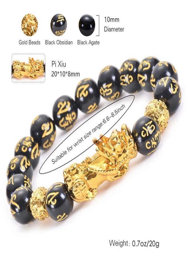 MANRUO Feng Shui The Best 10mm Black Hand Carved Mantra Bead Bracelet with Golden Pi Xiu/Pi Yao Lucky Wealthy Amulet Brecelet (1pcs) - Image 2