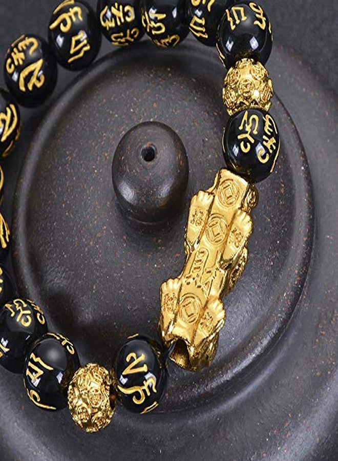 MANRUO Feng Shui The Best 10mm Black Hand Carved Mantra Bead Bracelet with Golden Pi Xiu/Pi Yao Lucky Wealthy Amulet Brecelet (1pcs) - Image 5