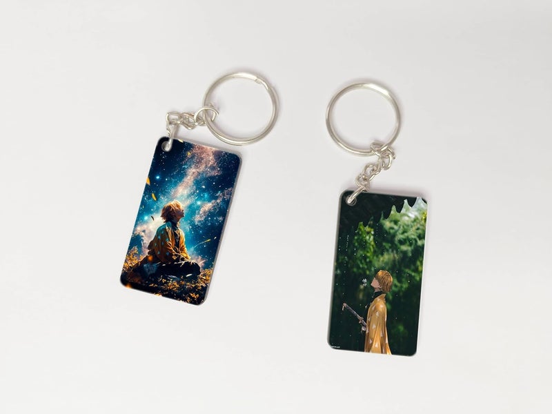 OUTFITQUE Premium Pack of 2 Anime285 Printed Long Keychain For Bike Scooty Car MDF Keyholder