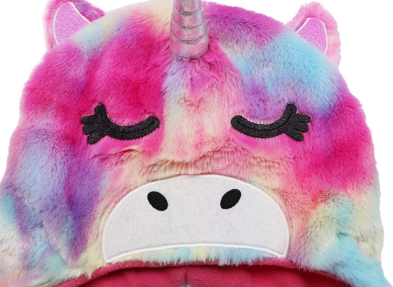 Newfancy Kids Little Girls Unicorn Beanie Winter Hat Rainbow Faux Fur Plush Fleece Lined Earflap Cap - Image 5