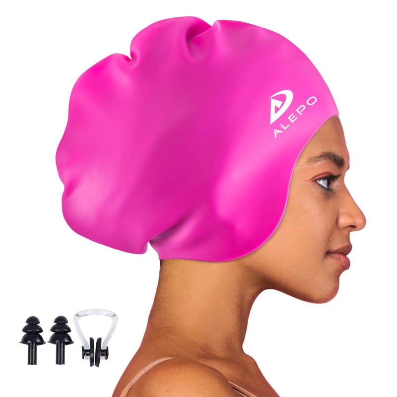 Alepo Extra Large Swim Cap for Women Men, Durable Silicone Swimming Hat with Ear Protection, Unisex Adults Bath Swimming Caps for Long Thick Curly Hair & Dreadlocks Braids Weaves Afro Hair - Image 1