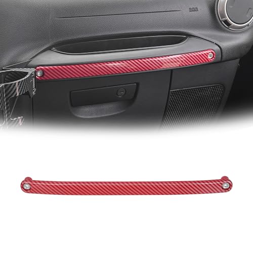Phamyor Co-Pilot Grab Handle Insert Cover Trim Compatible with 2011-2017 Jeep Wrangler JK JKU 2/4-Doors, Passenger Storage Box Handle Insert Cover, ABS, 1pcs, Red Carbon Fiber - Image 1