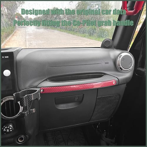 Phamyor Co-Pilot Grab Handle Insert Cover Trim Compatible with 2011-2017 Jeep Wrangler JK JKU 2/4-Doors, Passenger Storage Box Handle Insert Cover, ABS, 1pcs, Red Carbon Fiber - Image 5