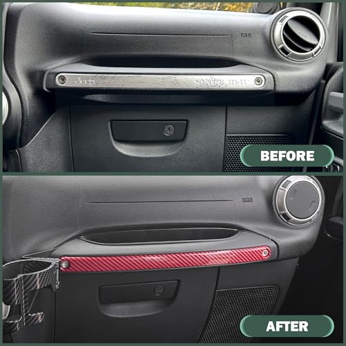 Phamyor Co-Pilot Grab Handle Insert Cover Trim Compatible with 2011-2017 Jeep Wrangler JK JKU 2/4-Doors, Passenger Storage Box Handle Insert Cover, ABS, 1pcs, Red Carbon Fiber - Image 3