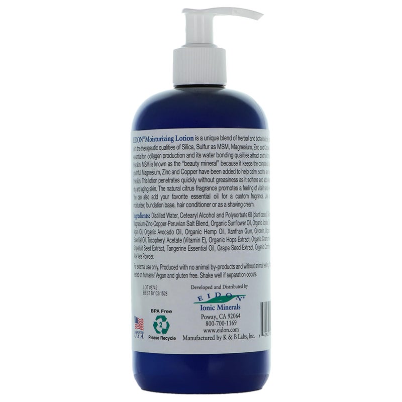 Eidon Ionic Minerals Eidon Mineral Enriched Moisturizing Lotion - Silica & Magnesium Lotion, MSM Cream for Face & Body, Topical Moisture & Hydration for Dry Skin with Natural Aloe & Organic Essential Oils - 16 fl oz - Image 2