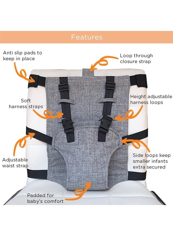 DUNISO Baby Portable High Chair Travel Strap Seat，Universal Washable Toddler Chair Seats Belt，Travel Harness Seat with Adjustable Shoulder Strap，for Indoor and Outdoor,Grey - Image 3