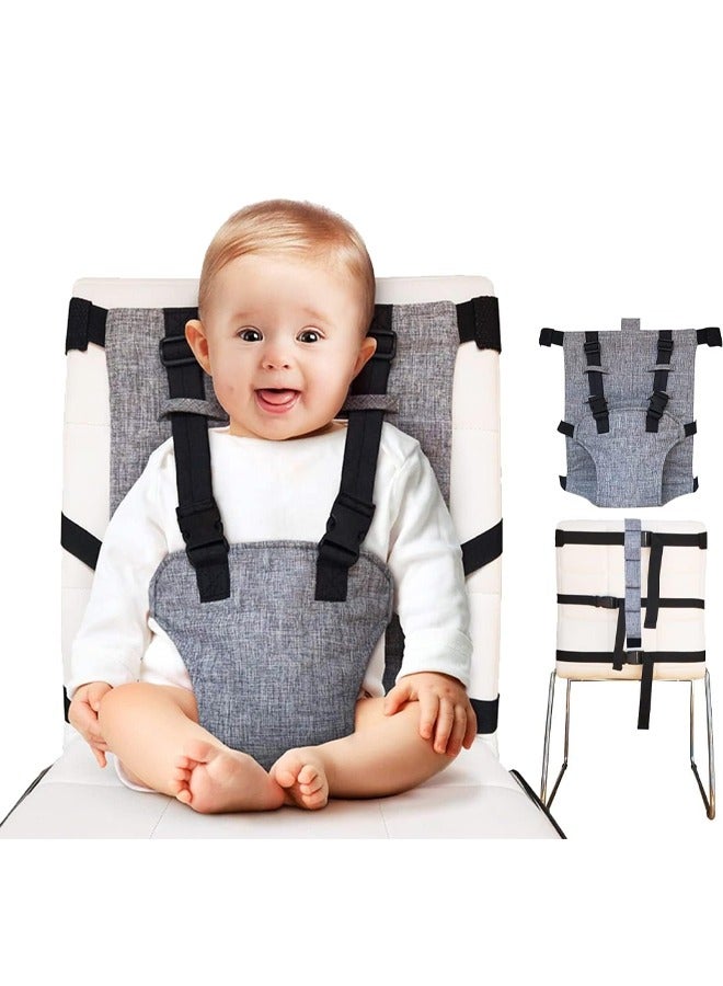 DUNISO Baby Portable High Chair Travel Strap Seat，Universal Washable Toddler Chair Seats Belt，Travel Harness Seat with Adjustable Shoulder Strap，for Indoor and Outdoor,Grey - Image 1