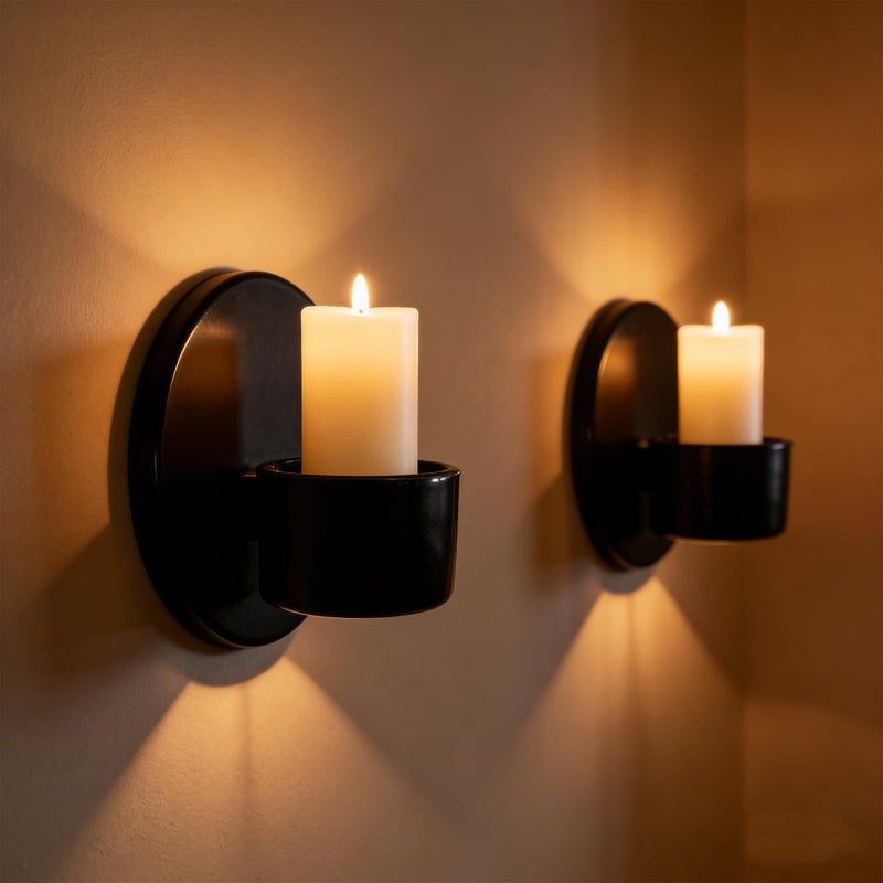 YIASSON Ceramic Black Wall Sconce Candle Holders Set of Two, Vintage Wall Mount Candle Holders Modern Wall Candle Sconces Hanging for Living Room, Fireplace, Wedding - Image 1