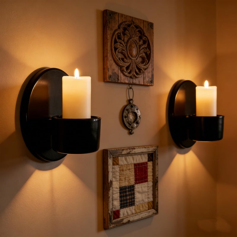 YIASSON Ceramic Black Wall Sconce Candle Holders Set of Two, Vintage Wall Mount Candle Holders Modern Wall Candle Sconces Hanging for Living Room, Fireplace, Wedding - Image 3
