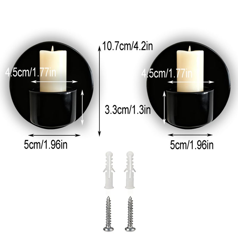 YIASSON Ceramic Black Wall Sconce Candle Holders Set of Two, Vintage Wall Mount Candle Holders Modern Wall Candle Sconces Hanging for Living Room, Fireplace, Wedding - Image 2
