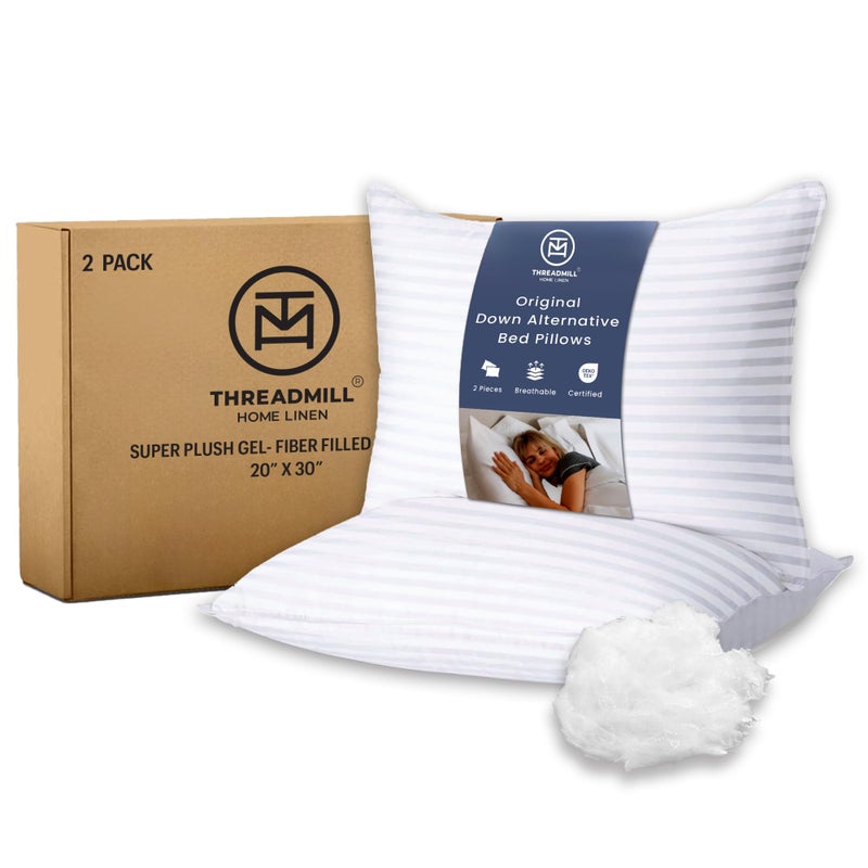 Threadmill Bed Pillows Queen Size Set of 2  Soft Down Alternative Cooling Bed Pillow for Sleeping  Soft Pillows for Bed  20x30 Hotel Pillow Queen Pillows 2 Pack for Back Stomach or Side Sleepers