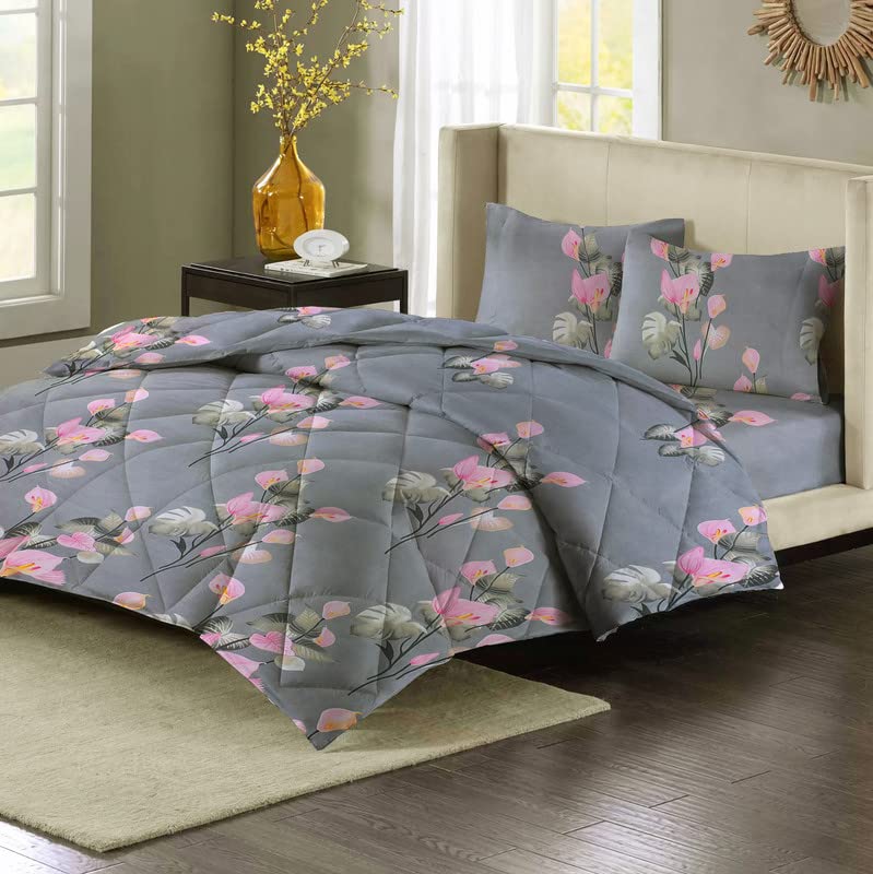 BSB HOME® الجيل الثاني 220 GSM ميكروفايبر مريح قابل للعكس لحاف/بطانية للتدفئة/لحاف/دوفيت لحجم سرير مزدوج ملكي (230X250 سم، رمادي فاتح زهري) - Image 3