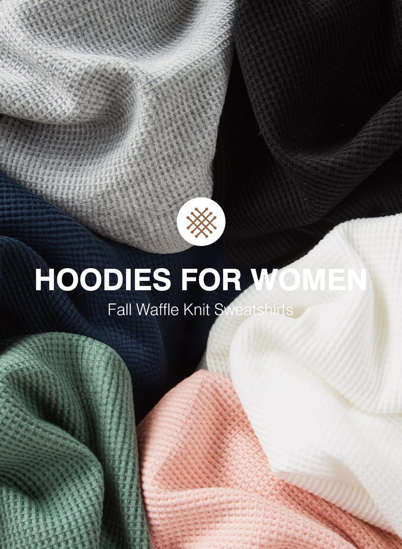 Dokotoo Hoodies for Women Casual Long Sleeve Waffle Knit Pullover Sweatshirt Womens Fall Fashion Lightweight Drawstring Hooded Tops Sweaters Solid White Small - Image 4