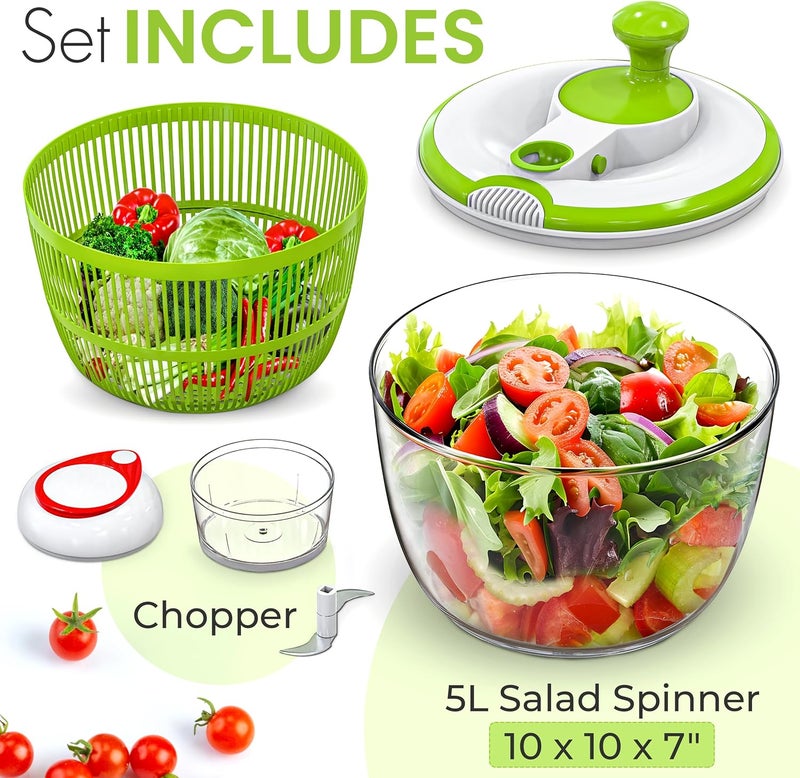 RTMAXCO Salad Spinner, 5L Large Capacity Lettuce Washer with Easy Spin Mechanism, BPA-Free Vegetable Dryer for Kitchen. - Image 3