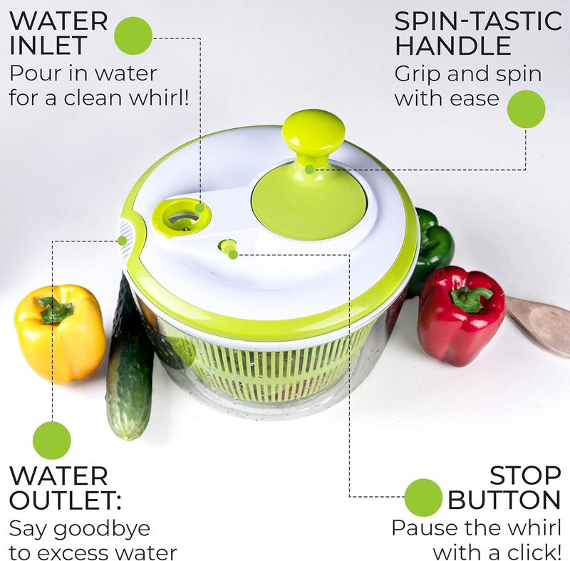 RTMAXCO Salad Spinner, 5L Large Capacity Lettuce Washer with Easy Spin Mechanism, BPA-Free Vegetable Dryer for Kitchen. - Image 4