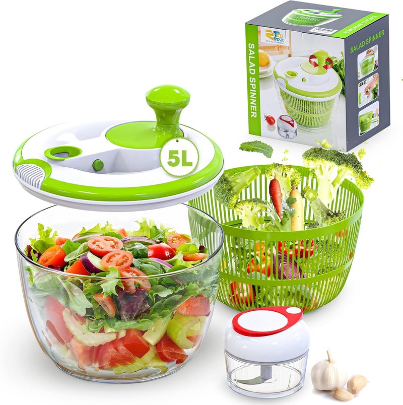 RTMAXCO Salad Spinner, 5L Large Capacity Lettuce Washer with Easy Spin Mechanism, BPA-Free Vegetable Dryer for Kitchen. - Image 2