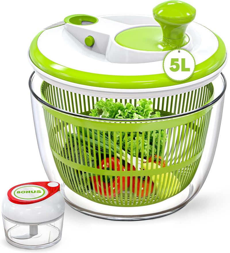 RTMAXCO Salad Spinner, 5L Large Capacity Lettuce Washer with Easy Spin Mechanism, BPA-Free Vegetable Dryer for Kitchen. - Image 1