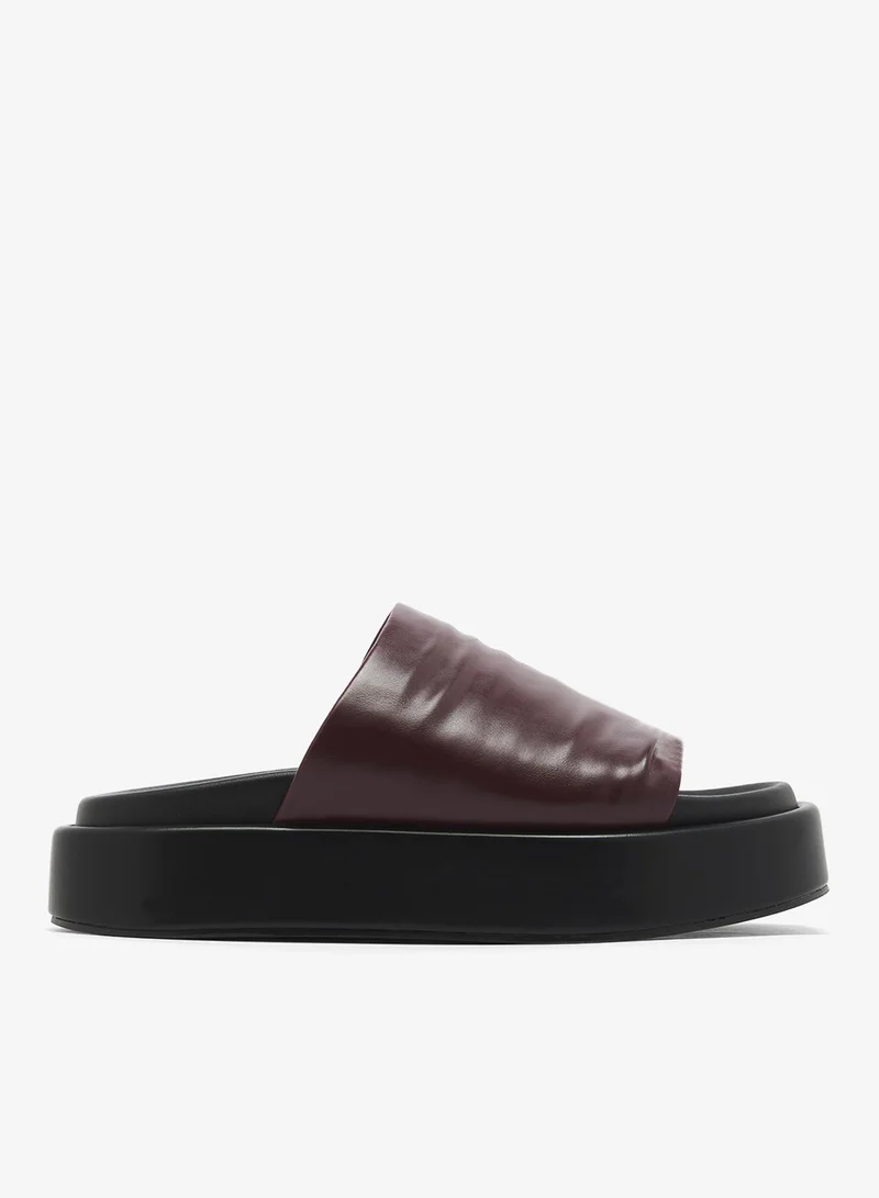 London Rebel BURGUNDY PU Remi Single Strap Flat Sandals for Women | Best Price UAE