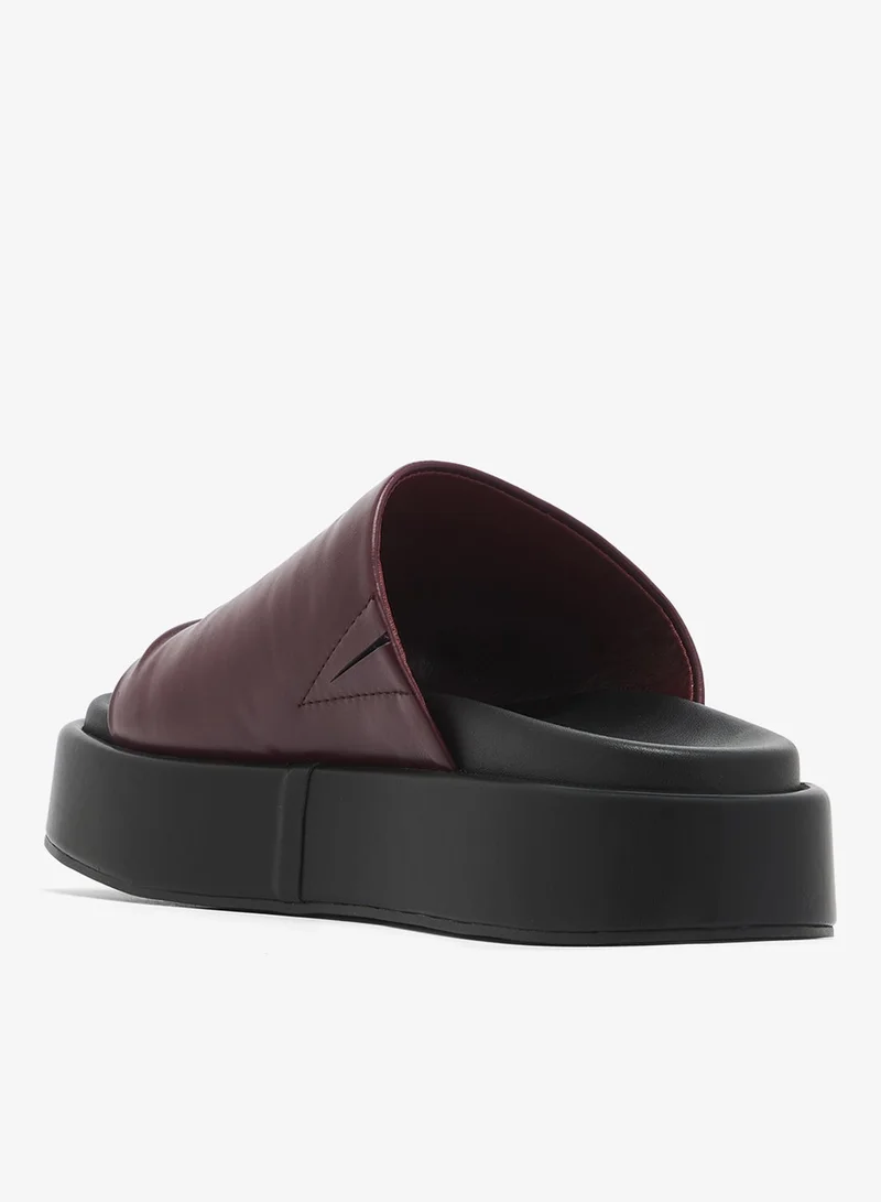London Rebel BURGUNDY PU Remi Single Strap Flat Sandals for Women | Best Price UAE