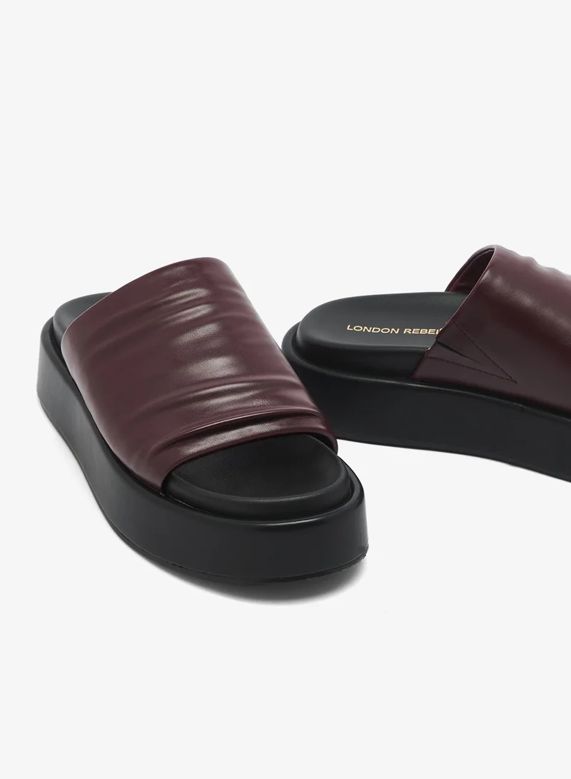 London Rebel BURGUNDY PU Remi Single Strap Flat Sandals for Women | Best Price UAE