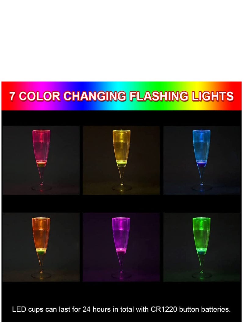 Excefore - Glowing Party Cups Set of 6, LED Champagne Flutes Automatic Liquid Activated, Multi-Color Changing Wine Glasses Light Up Glow in the Dark for Halloween Party Birthday - Image 1