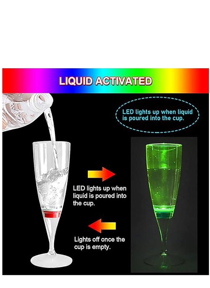Excefore - Glowing Party Cups Set of 6, LED Champagne Flutes Automatic Liquid Activated, Multi-Color Changing Wine Glasses Light Up Glow in the Dark for Halloween Party Birthday - Image 1