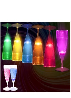 Glowing Party Cups Set of 6, LED Champagne Flutes Automatic Liquid Activated, Multi-Color Changing Wine Glasses Light Up Glow in the Dark for Halloween Party Birthday