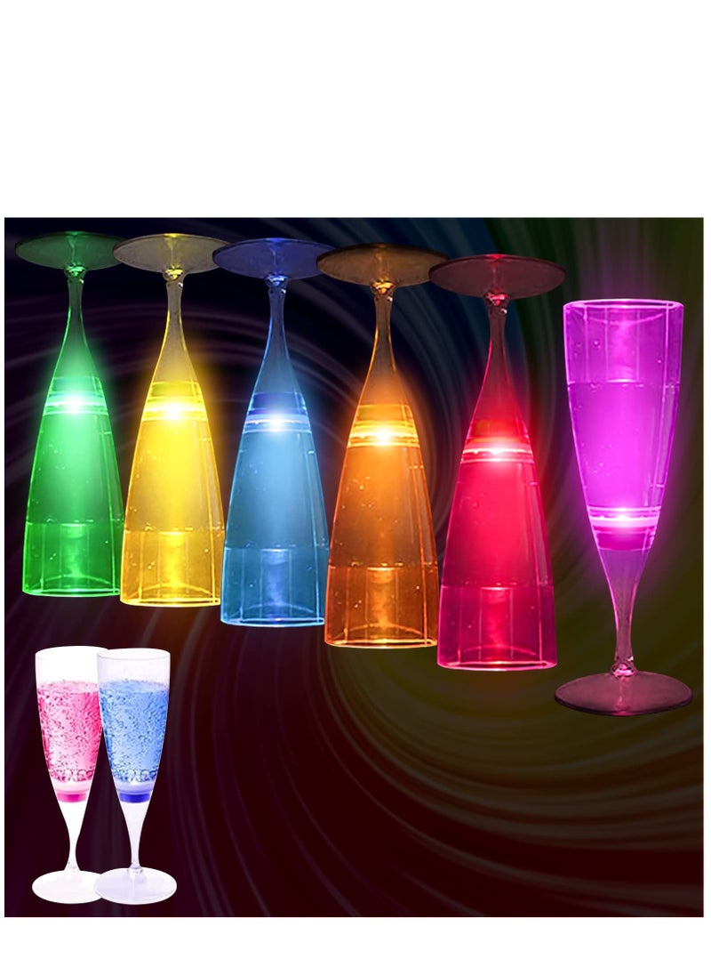 Excefore - Glowing Party Cups Set of 6, LED Champagne Flutes Automatic Liquid Activated, Multi-Color Changing Wine Glasses Light Up Glow in the Dark for Halloween Party Birthday - Image 1