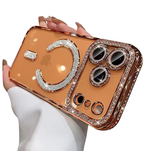 DIZORO® Compatible with (iPhone 17 Pro Max Case) Clear Luxury Diamond Glitter Case |Camera Lens Protector with Glitter Ring | Premium Shockproof Glossy Shiny Back Cover Case for Girls Women -Orange - Image 1