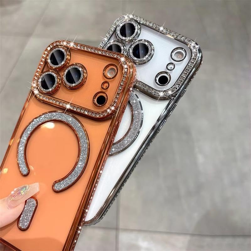 DIZORO® Compatible with (iPhone 17 Pro Max Case) Clear Luxury Diamond Glitter Case |Camera Lens Protector with Glitter Ring | Premium Shockproof Glossy Shiny Back Cover Case for Girls Women -Orange - Image 5