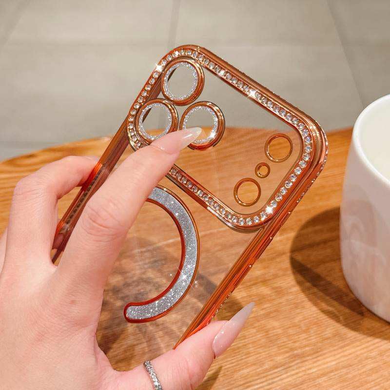 DIZORO® Compatible with (iPhone 17 Pro Max Case) Clear Luxury Diamond Glitter Case |Camera Lens Protector with Glitter Ring | Premium Shockproof Glossy Shiny Back Cover Case for Girls Women -Orange - Image 2