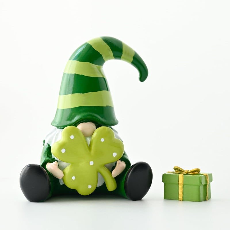Sm:)e Smile Resin Figurines Set of 4 - Sweet St.Patrick's Day Gnome Shamrock Gift, Indoor Mantle Centerpieces and Tabletop Display - Image 1