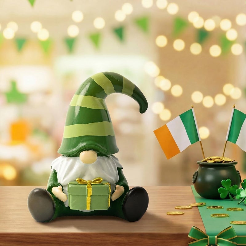 Sm:)e Smile Resin Figurines Set of 4 - Sweet St.Patrick's Day Gnome Shamrock Gift, Indoor Mantle Centerpieces and Tabletop Display - Image 3